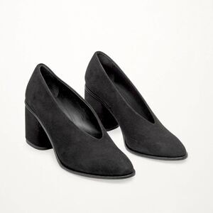 Cos Black Suede Pointy Toe Chunky Heel Pumps Slip-On Shoes Block Heels 39